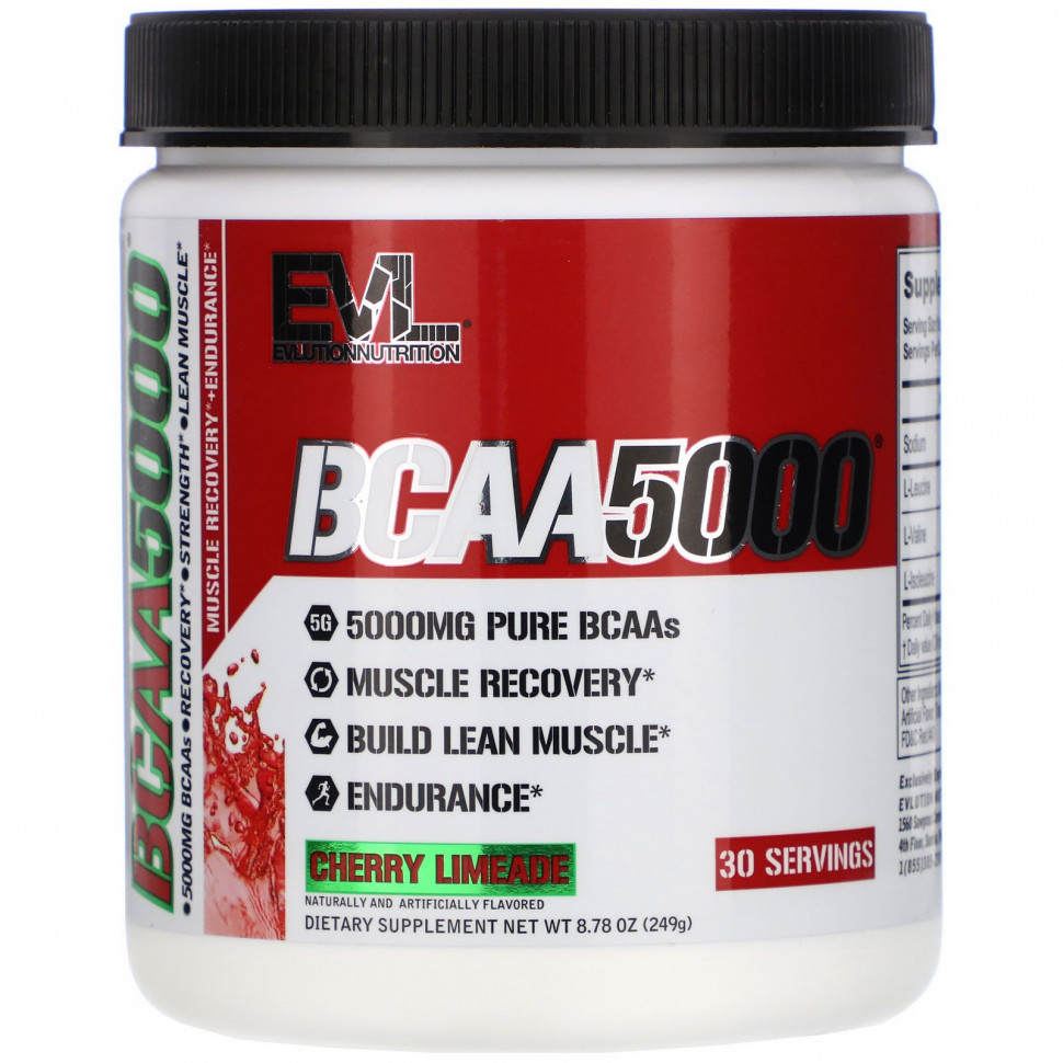   (Iherb) EVLution Nutrition, BCAA 5000, Cherry Limeade, 8.78 oz (249 g)    -     , -, 