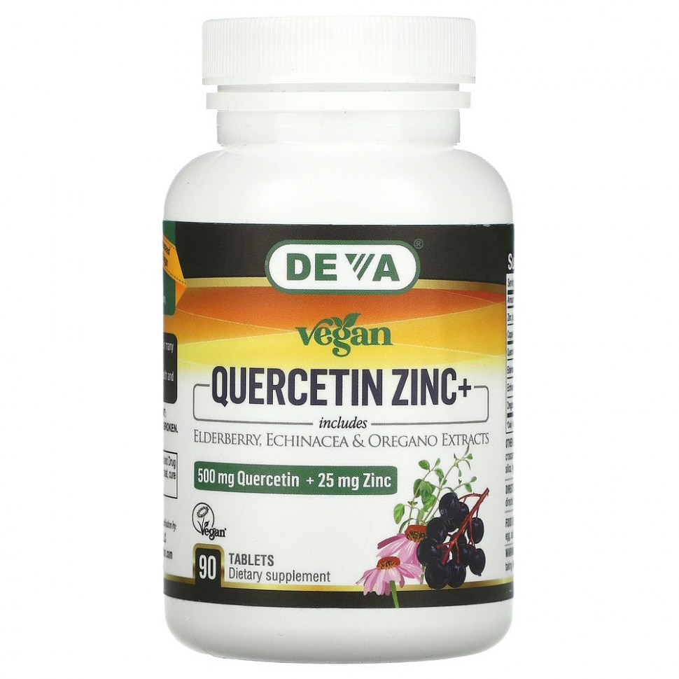   (Iherb) Deva, Vegan Quercetin Zinc+, 500 mg + 25 mg, 90 Tablets    -     , -, 
