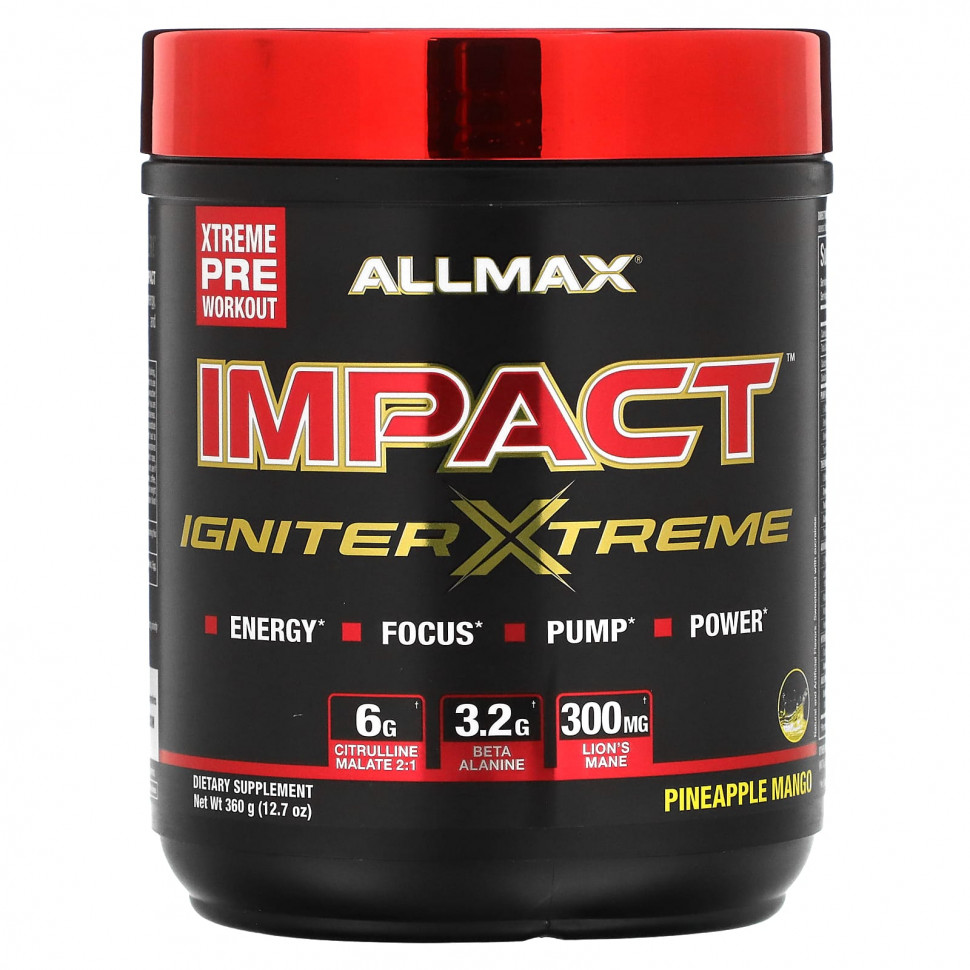   (Iherb) ALLMAX, Impact, Igniter Xtreme, Pineapple Mango, 12.7 oz (360 g)    -     , -, 