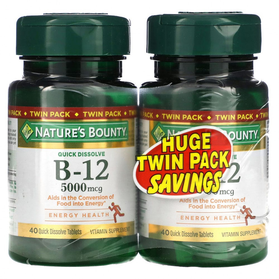 ���� ������ (Iherb) Nature's Bounty, ������� B12, Twin Pack, ����������� �������� ����, 5000 ���, 40 ����������������� ��������, ������ �� 4220 ���