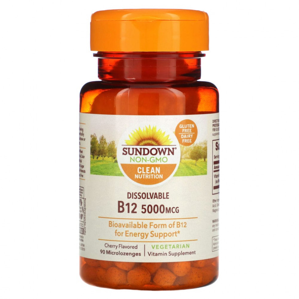 ���� ������ (Iherb) Sundown Naturals, Dissovable B12, �����, 5000 ���, 90 ����������, ������ �� 4650 ���