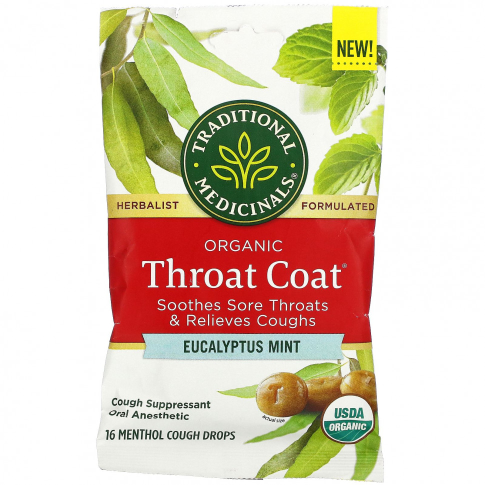   (Iherb) Traditional Medicinals, Organic Throat Coat Drops,  , 16         -     , -, 