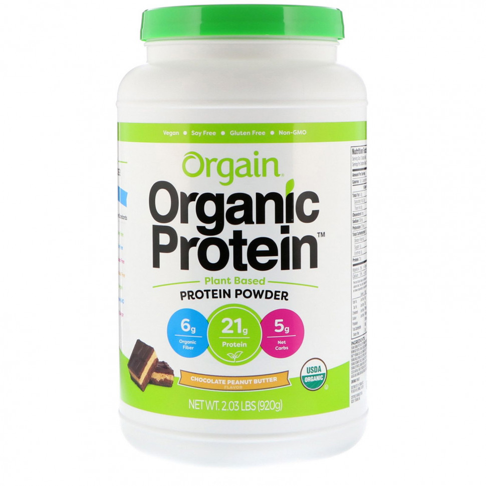   (Iherb) Orgain, Organic Protein Powder Plant Based, Chocolate Peanut Butter, 2.03 lb (920 g)    -     , -, 