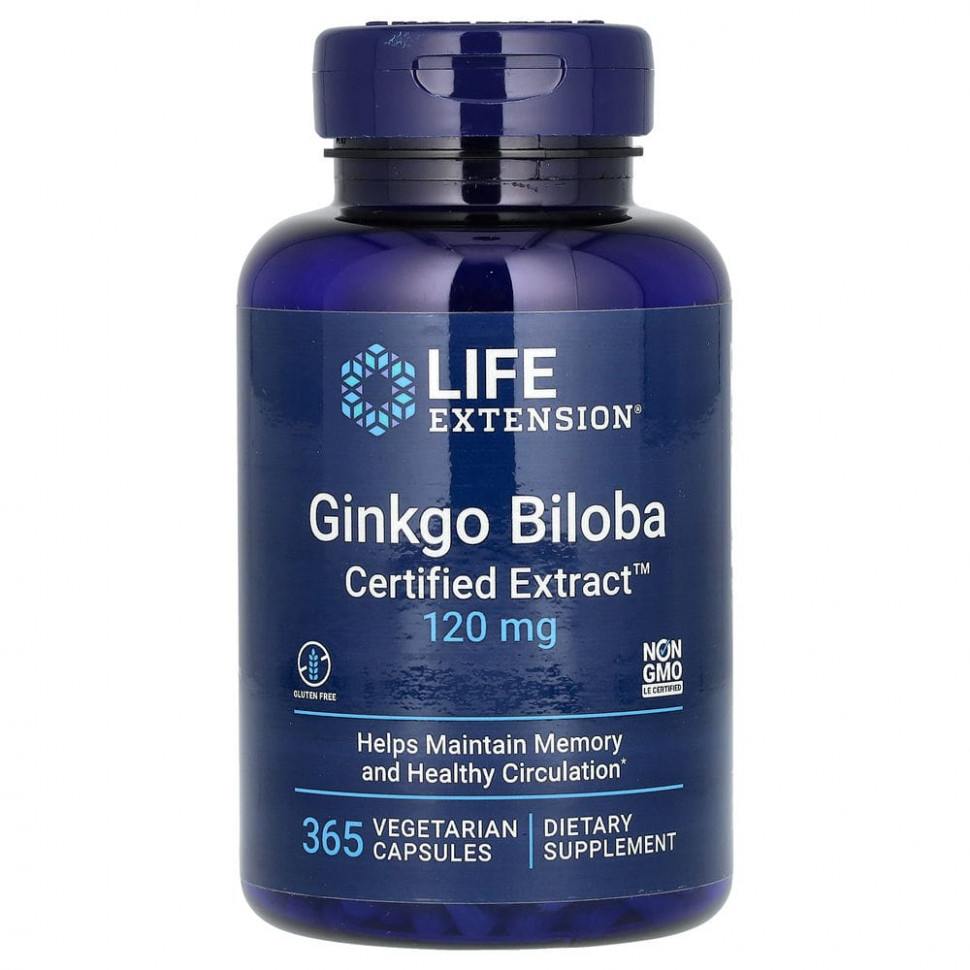 ���� ������ (Iherb) Life Extension, Ginkgo Biloba, Certified Extract, ������ ������, ����������������� ��������, 120 ��, 365 �������������� ������, ������ �� 6510 ���