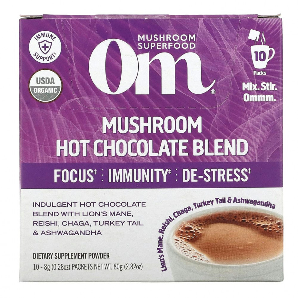 ���� ������ (Iherb) Om Mushrooms, ����� �������� �������� � �������, 10 ��������� �� 8 � (0,28 �����), ������ �� 4790 ���
