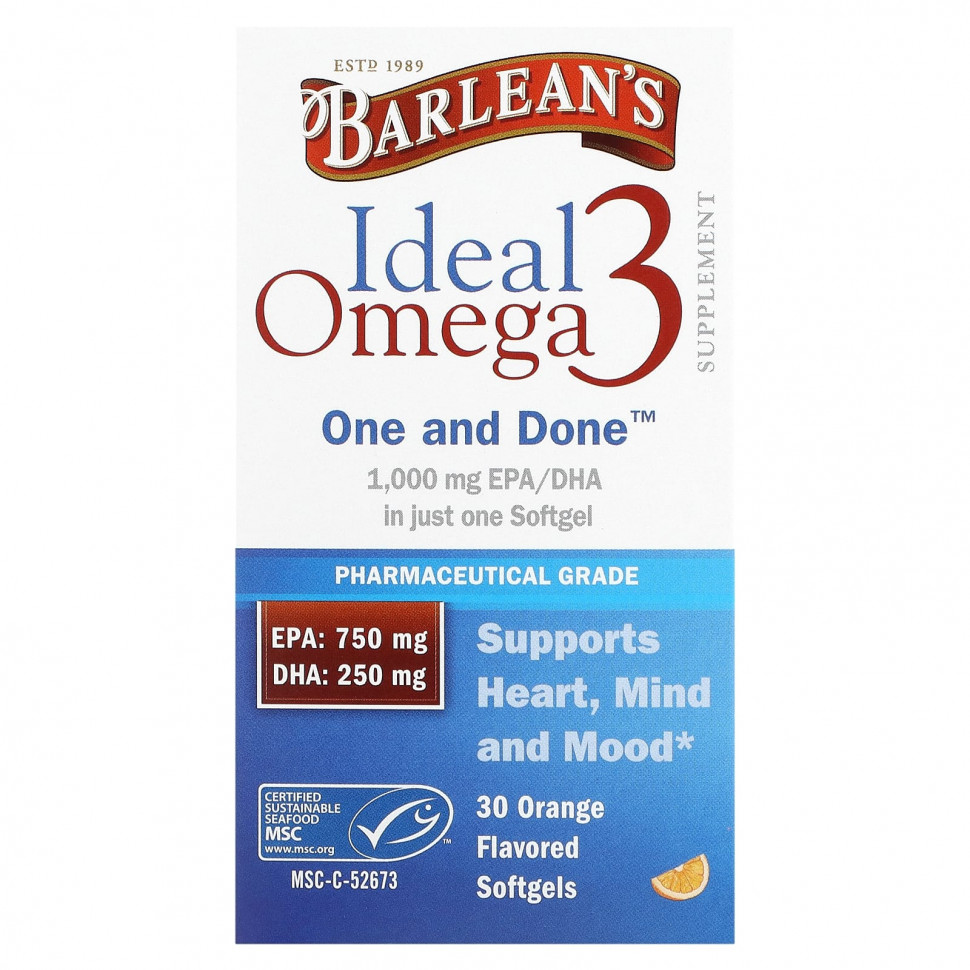 ���� ������ (Iherb) Barlean's, Ideal Omega 3, ��������, 30 ������ ��������, ������ �� 4440 ���