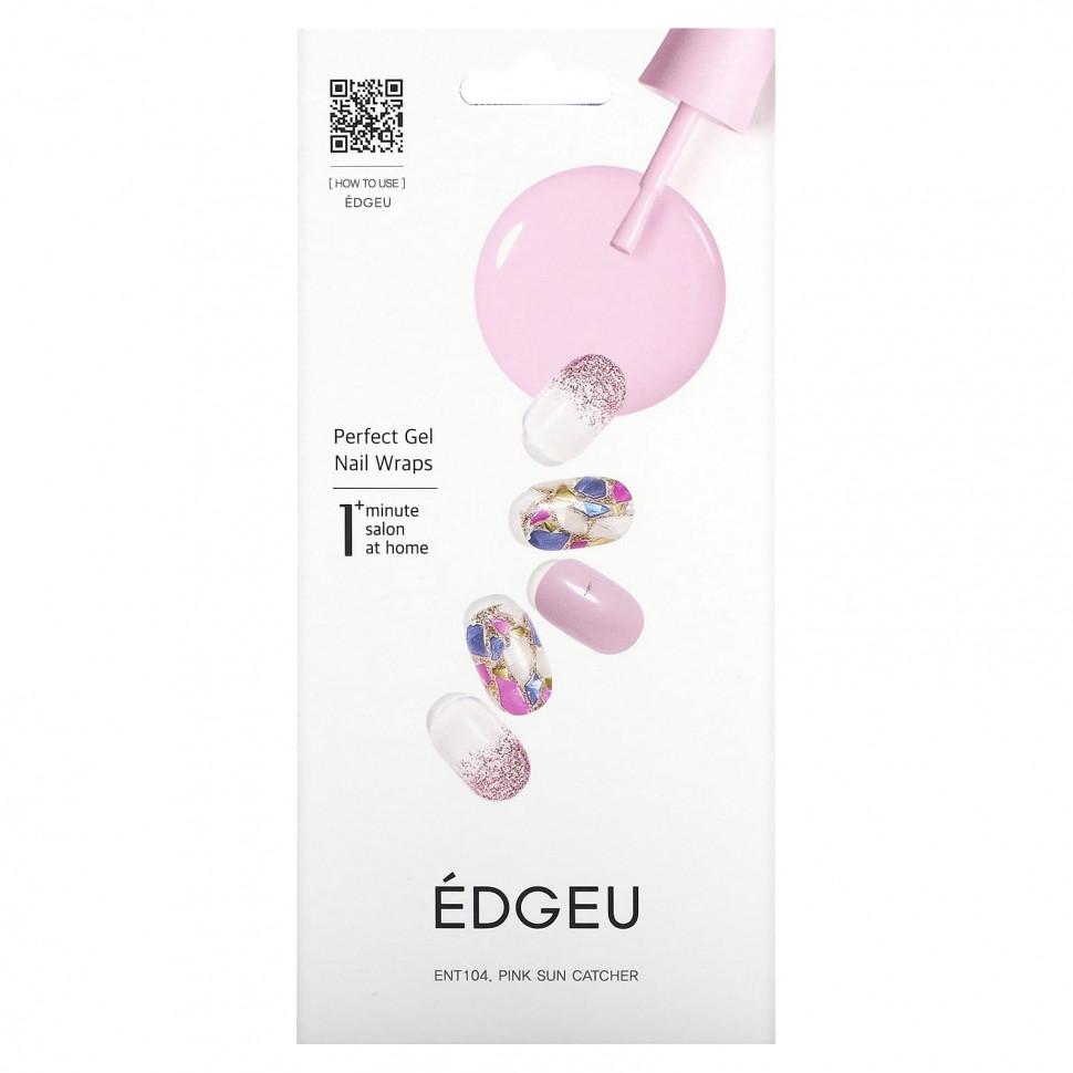   (Iherb) Edgeu, Perfect Gel Nail Wraps, ENT104, Pink Sun Catcher,   16     -     , -, 