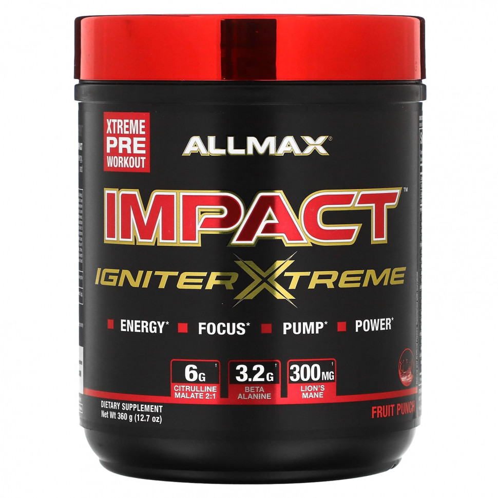   (Iherb) ALLMAX, IMPACT Igniter Xtreme, Pre-Workout, Fruit Punch, 12.7 oz (360 g)    -     , -, 