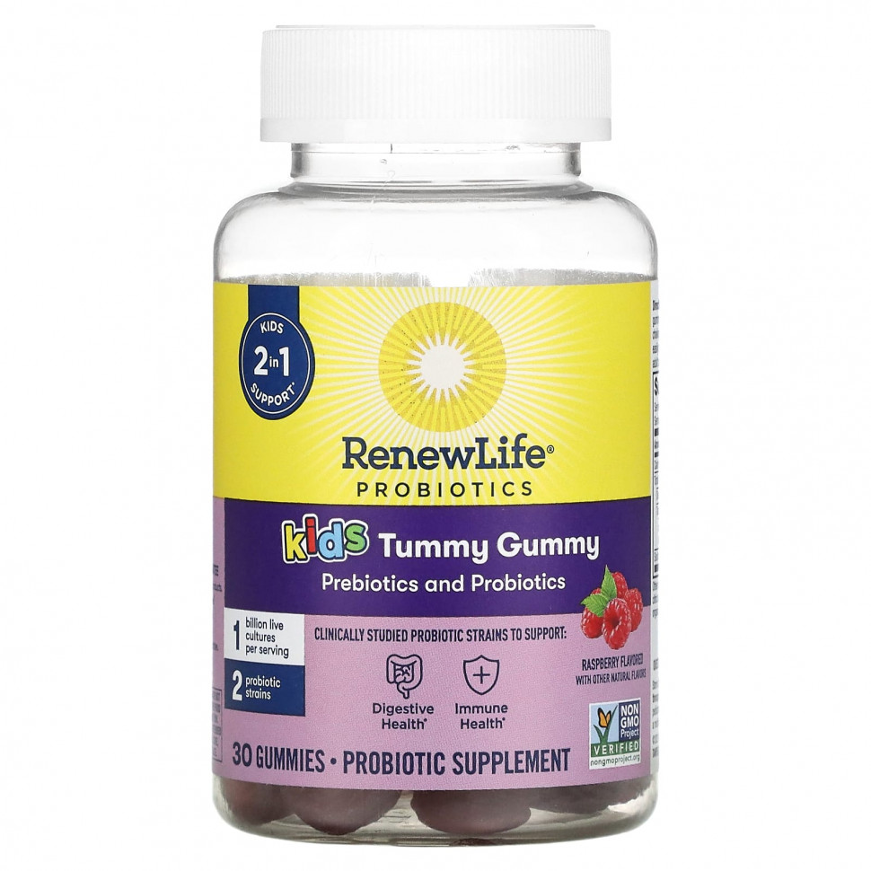   (Iherb) Renew Life, Kids Tummy Gummy, Prebiotics and Probiotics, Raspberry, 30 Gummies    -     , -, 