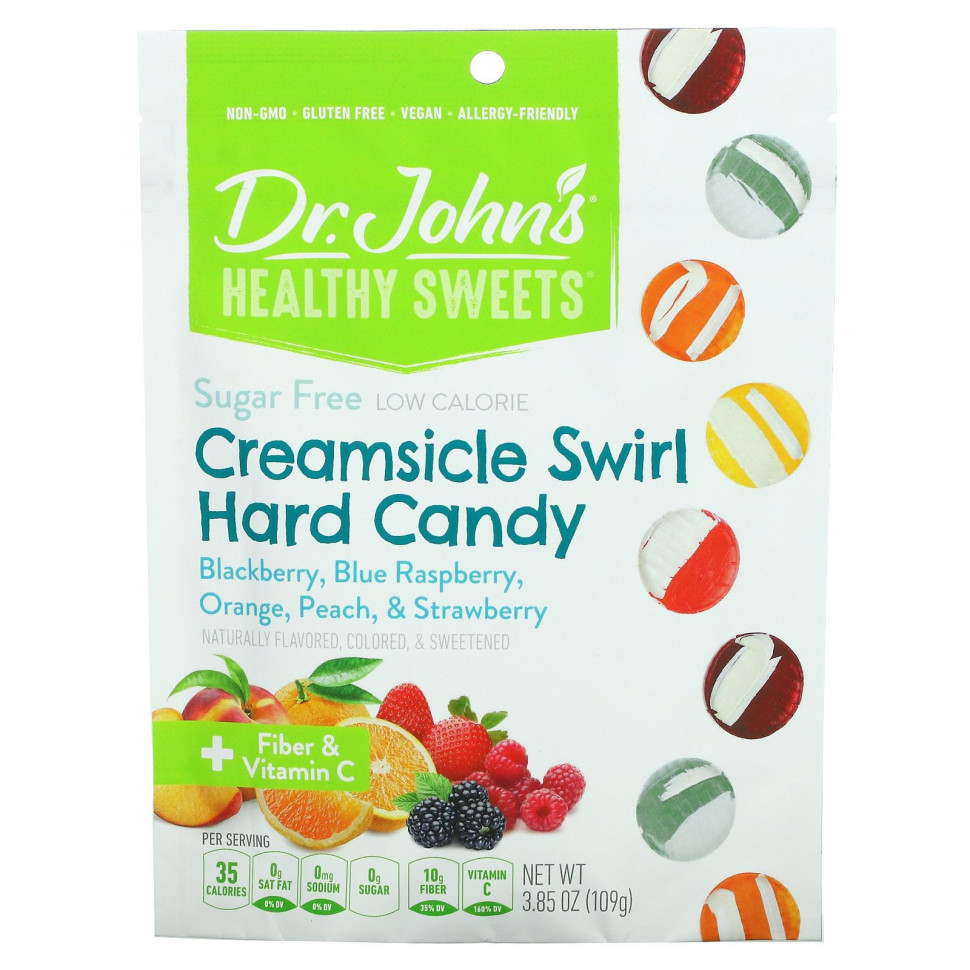 ���� ������ (Iherb) Dr. John's Healthy Sweets, Creamsicle Swirl, ��������, + ��������� � ������� C, ��� ������, 109 � (3,85 �����), ������ �� 1540 ���