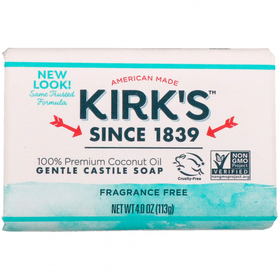   (Iherb) Kirk's, Gentle Castile Soap Bar, Fragrance Free, 4 oz (113 g)    -     , -, 