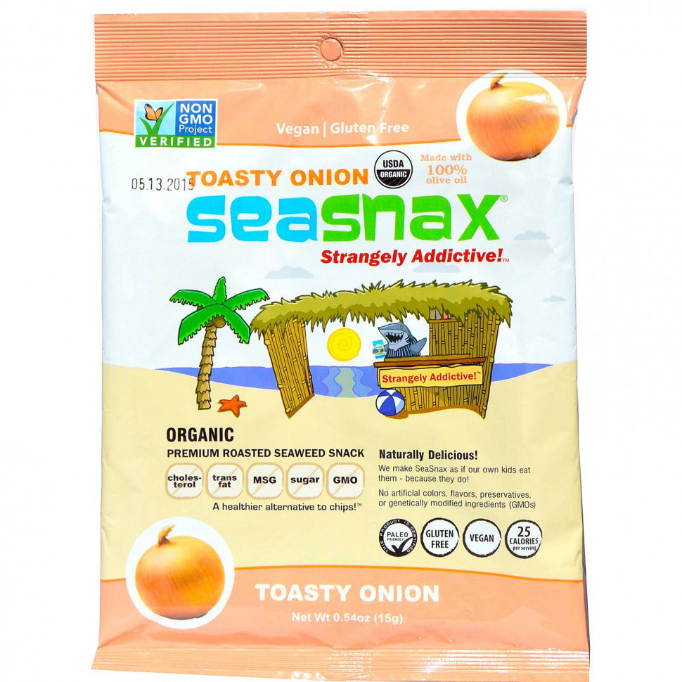   (Iherb) SeaSnax, Toasty Onion, Roasted Seaweed Snack, 5 sheets - .54 oz (15 g)    -     , -, 