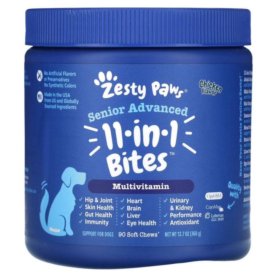   (Iherb) Zesty Paws, Advanced 11 in 1 Multifunctional Bites,     ,   , 90      -     , -, 