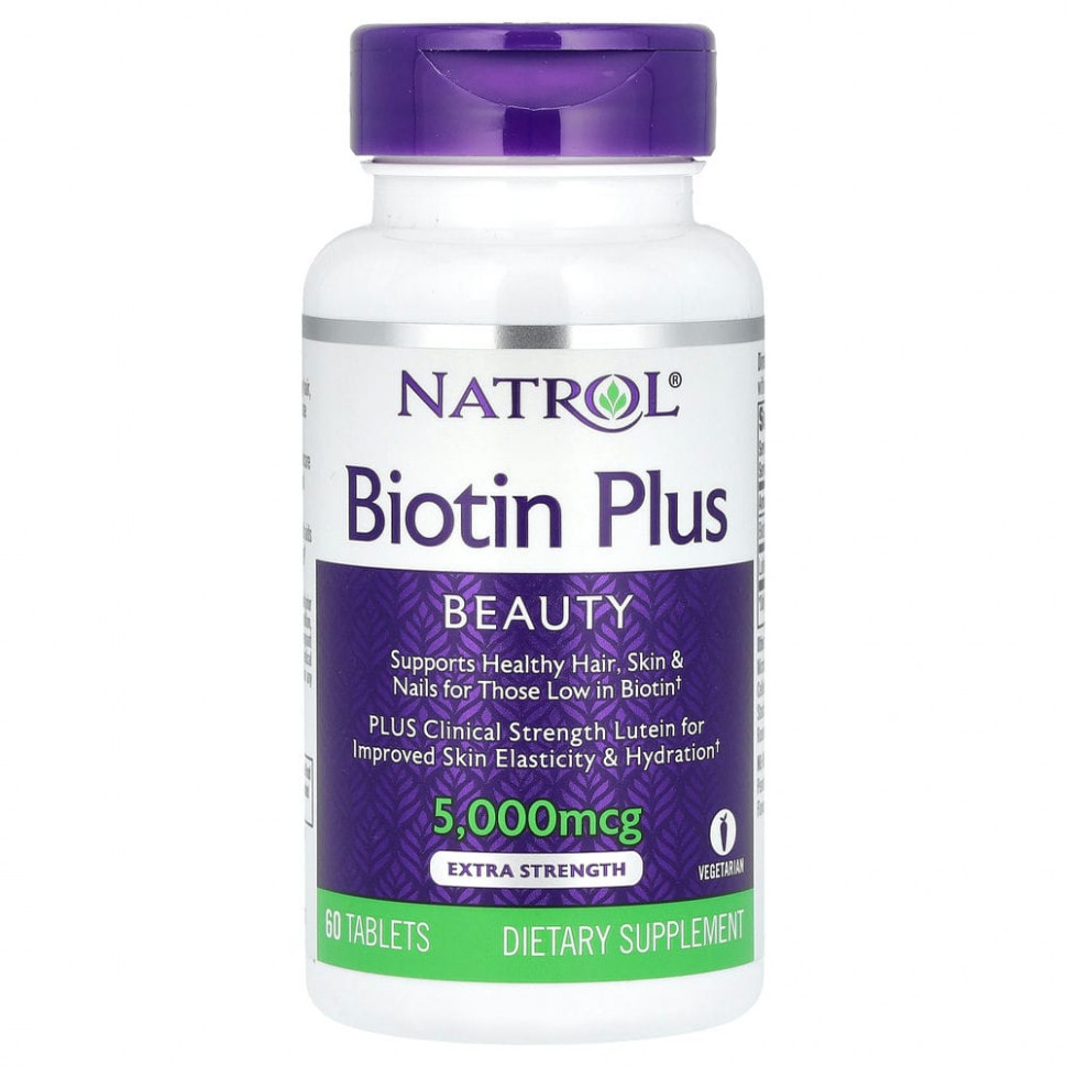 ���� ������ (Iherb) Natrol, Biotin Plus, ���������� �������������, 5000 ���, 60 ��������, ������ �� 1860 ���