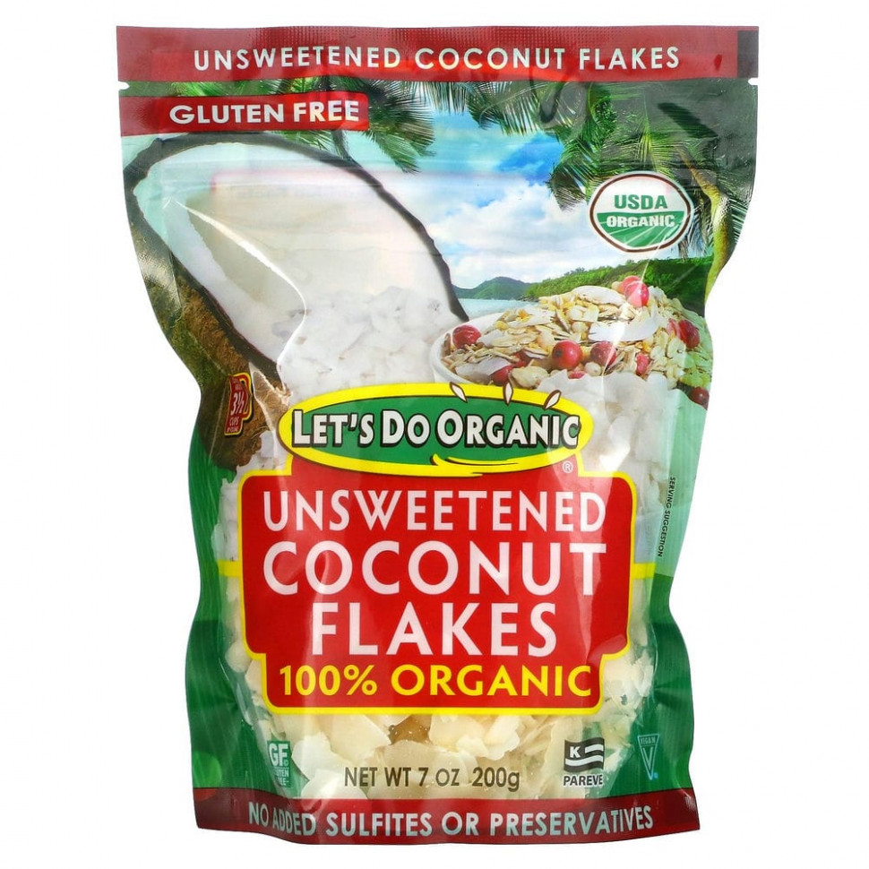 ���� ������ (Iherb) Edward & Sons, Edward & Sons, Let's Do Organic, 100% Organic Unsweetened Coconut Flakes, 7 oz (200 g), ������ �� 830 ���
