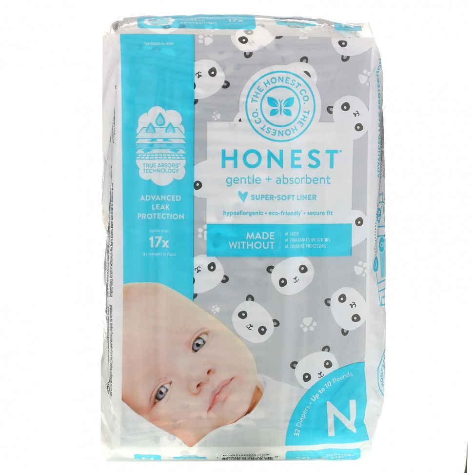 ���� ������ (Iherb) The Honest Company, Honest Diapers, Super-Soft Liner, Newborn, Pandas, Up to 10 Pounds, 32 Diapers, ������ �� 3920 ���