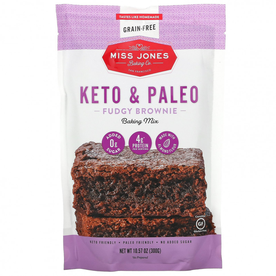 ���� ������ (Iherb) Miss Jones Baking Co, ����� ��� ������� Keto & Paleo Fudgy Brownie, 300 � (10,57 �����), ������ �� 2040 ���