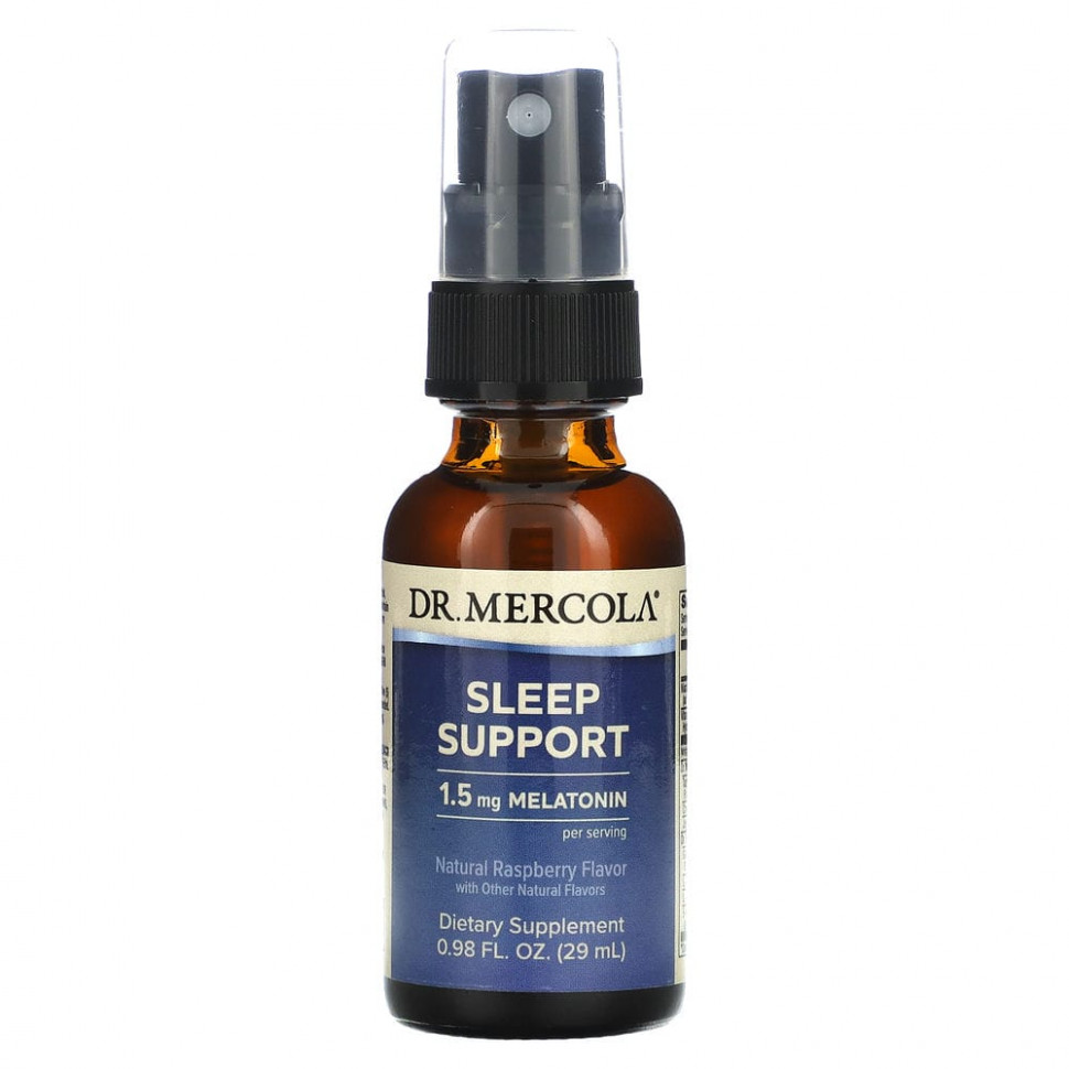   (Iherb) Dr. Mercola, Sleep Support with Melatonin, Raspberry Flavor, 0.85 fl oz (25 ml)    -     , -, 