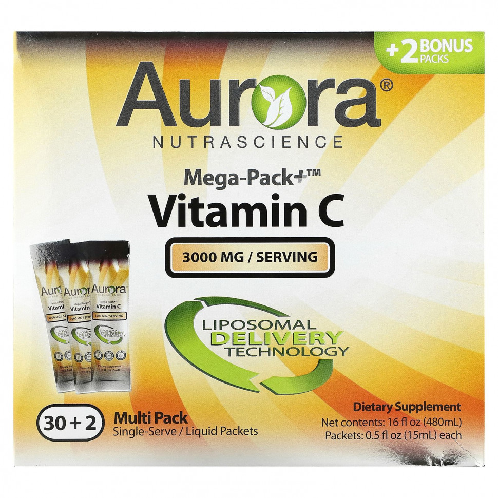 ���� ������ (Iherb) Aurora Nutrascience, Mega-Pack + ������� C, 3000 ��, 32 �������� �� 15 �� (0,5 ����. �����), ������ �� 8560 ���