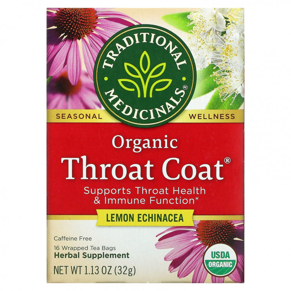 ���� ������ (Iherb) Traditional Medicinals, Organic Throat Coat, �������� ��������, ��� �������, 16 ������ ��������� � ��������, 32 � (1,13 �����), ������ �� 1150 ���