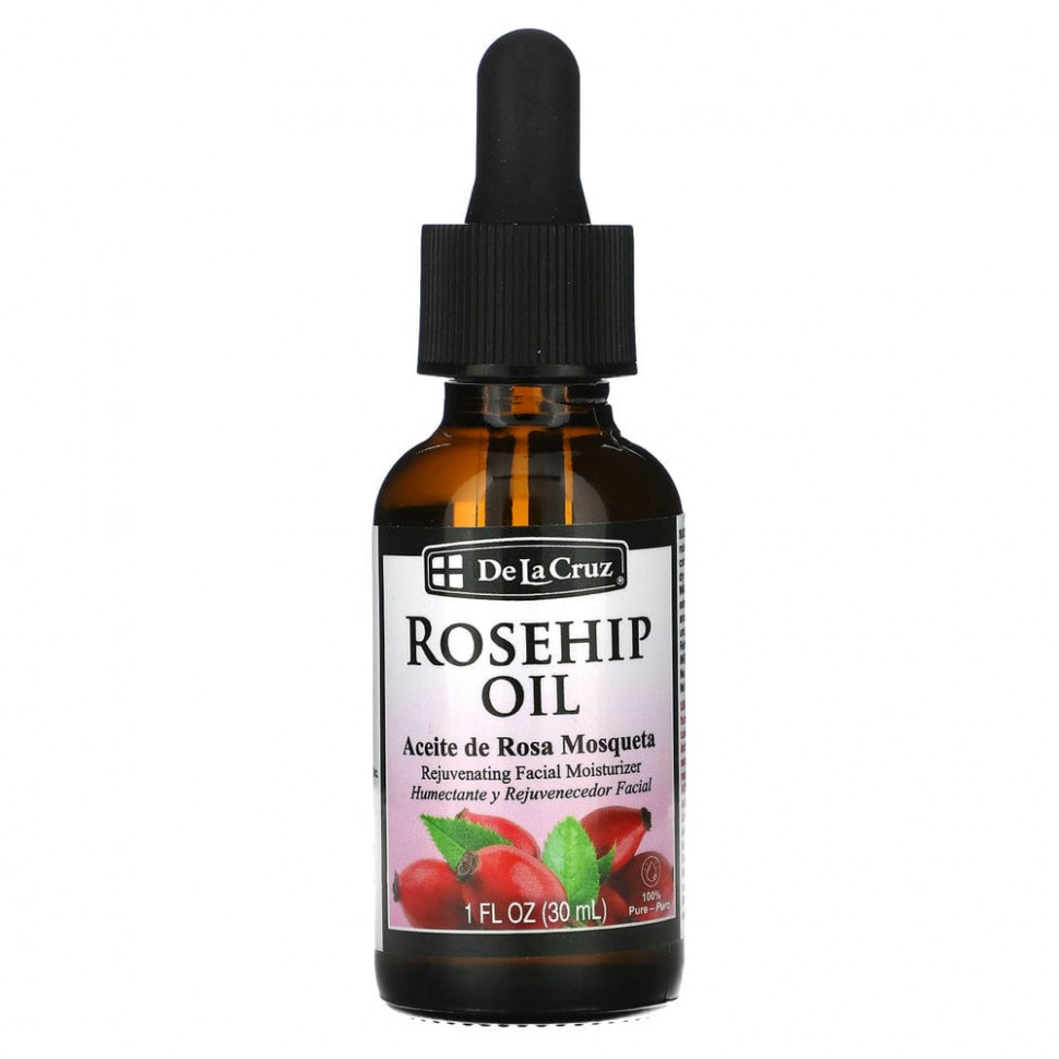   (Iherb) De La Cruz, Rosehip Oil, 100% Pure, Rejuvenating Facial Moisturizer, 1 fl oz (30 ml)    -     , -, 