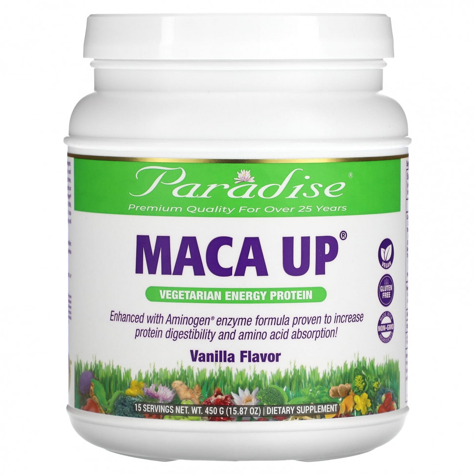   (Iherb) Paradise Herbs, Maca Up, Vegetarian Energy Protein, Vanilla, 15.87 oz (450 g)    -     , -, 