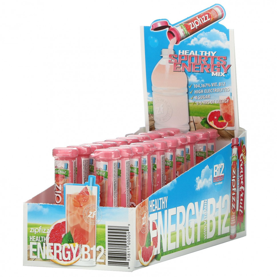   (Iherb) Zipfizz, Healthy Energy Mix With Vitamin B12, Pink Grapefruit, 20 Tubes, 0.39 oz (11 g) Each    -     , -, 