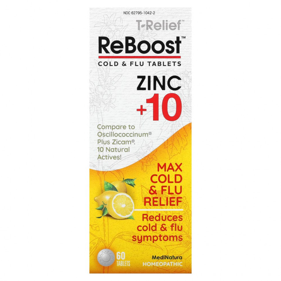 ���� ������ (Iherb) MediNatura, T-Relief, ReBoost, ���� + 10 ������������, �������� �� �������� � ������, 60 ��������, ������ �� 2540 ���