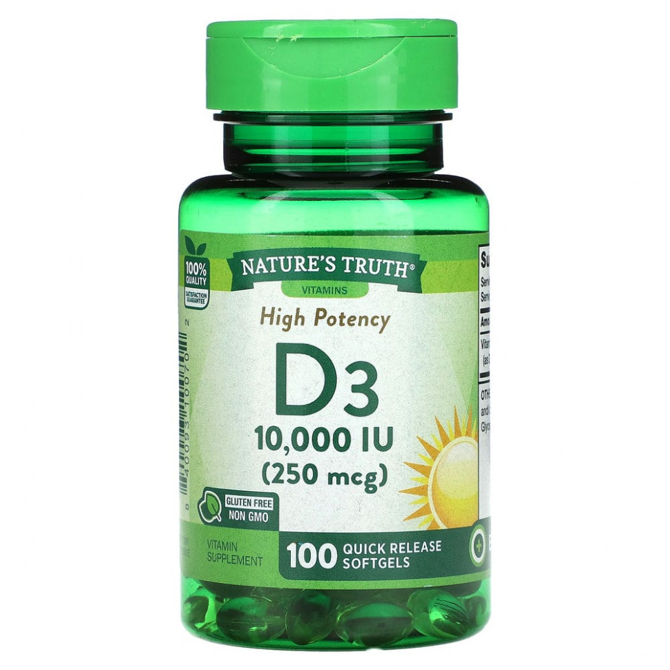 ���� ������ (Iherb) Nature's Truth, Vitamin D3, High Potency, 250 mcg (10,000 IU), 100 Quick Release Softgels, ������ �� 2450 ���