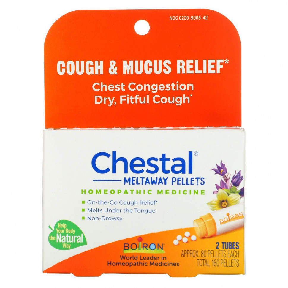   (Iherb) Boiron, Chestal Meltaway Pellets, Cough & Mucus Relief, 2 Tubes, Approx 80 Pellets Each    -     , -, 