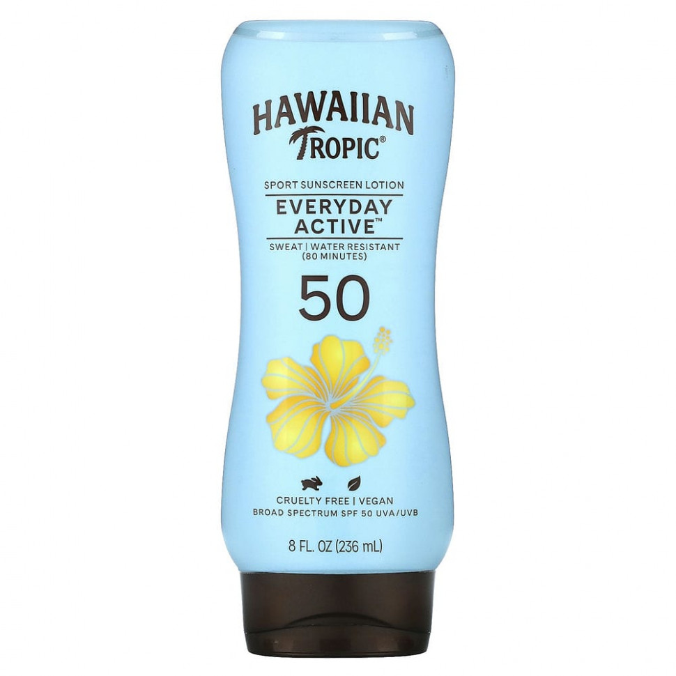 ���� ������ (Iherb) Hawaiian Tropic, Island Sport, �������������� �������� � ������� �������� ������, SPF 50, ������ ����������� ������, 236 ��, ������ �� 3180 ���