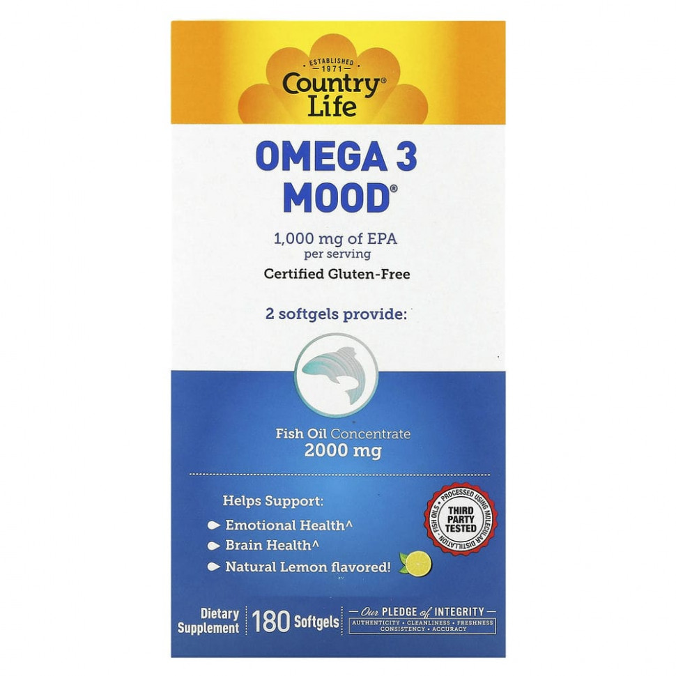 ���� ������ (Iherb) Country Life, Omega 3 Mood, � ����������� ������ ������, 180 ������ ����������� ������, ������ �� 7560 ���