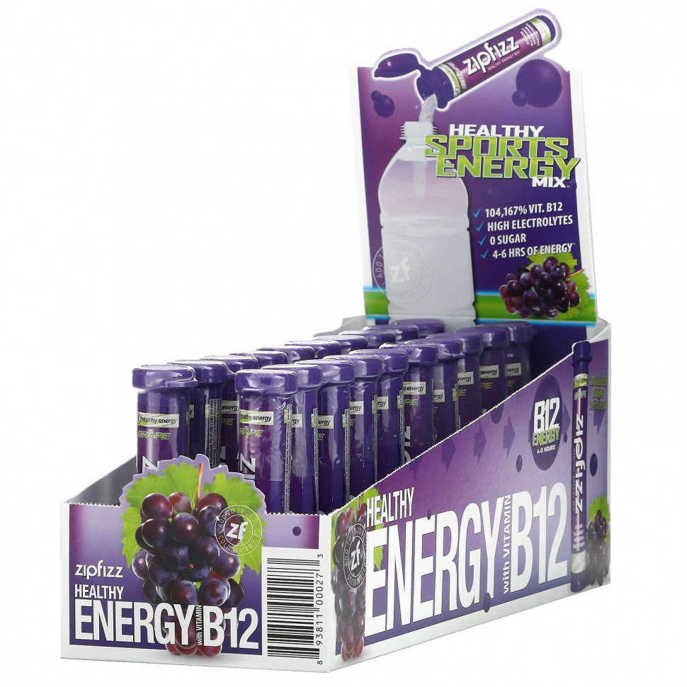 ���� ������ (Iherb) Zipfizz, Healthy Energy Mix, Grape Pack, 20 Tubes, 11 g Each, ������ �� 5350 ���