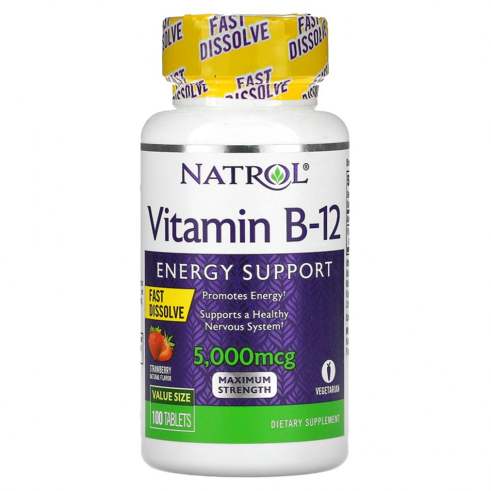 ���� ������ (Iherb) Natrol, ������� B12, �����������������, ������������ �������������, ��������, 5000 ���, 100 ��������, ������ �� 2400 ���