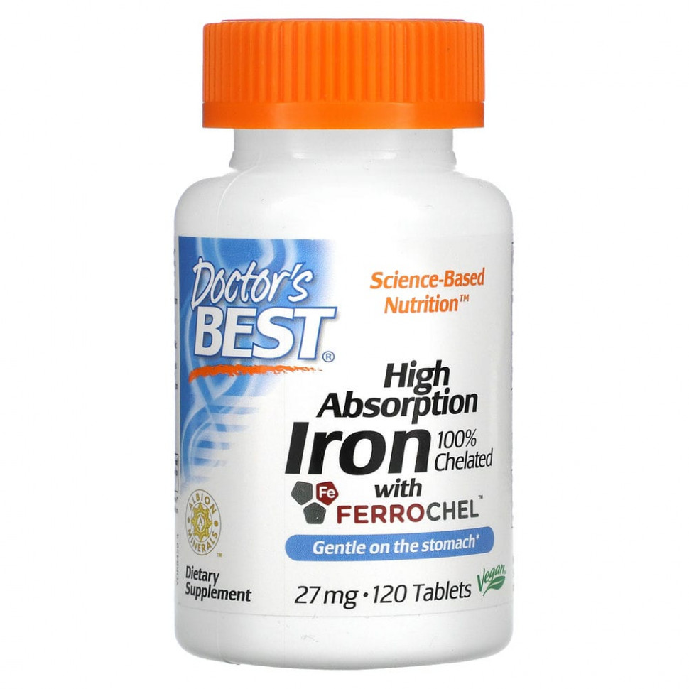 ���� ������ (Iherb) Doctor's Best, �������������� ������ � Ferrochel, 27 ��, 120 ��������, ������ �� 1990 ���