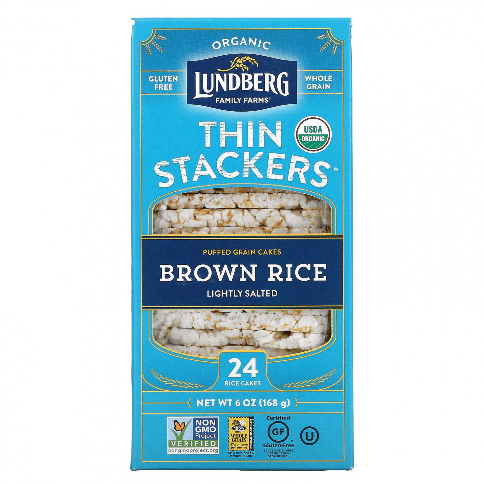   (Iherb) Lundberg, Thin Stackers, Brown Rice, Lightly Salted, 24 Rice Cakes    -     , -, 