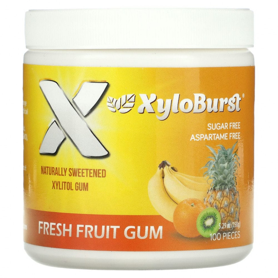   (Iherb) Xyloburst, Xylitol Chewing Gum, Fresh Fruit , 5.29 oz (150 g), 100 Pieces    -     , -, 