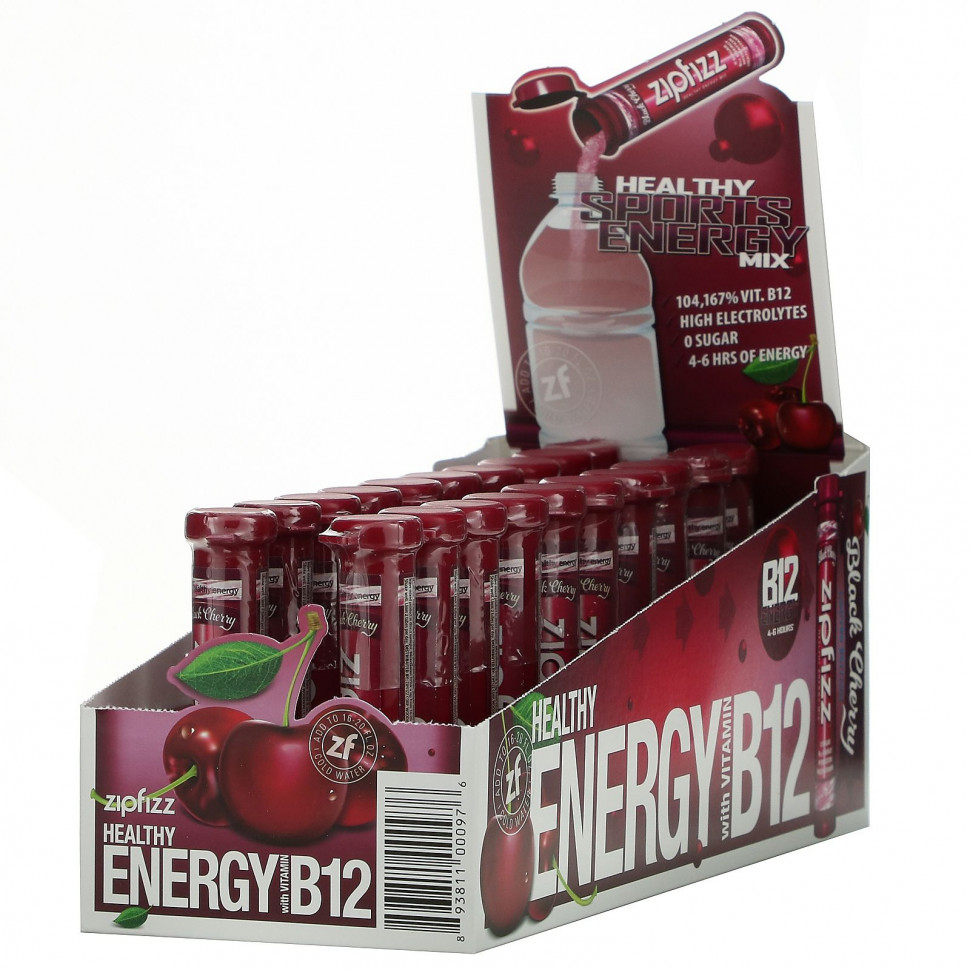   (Iherb) Zipfizz, Healthy Energy Mix With Vitamin B12, Black Cherry, 20 Tubes, 0.39 oz (11 g) Each,   5350 