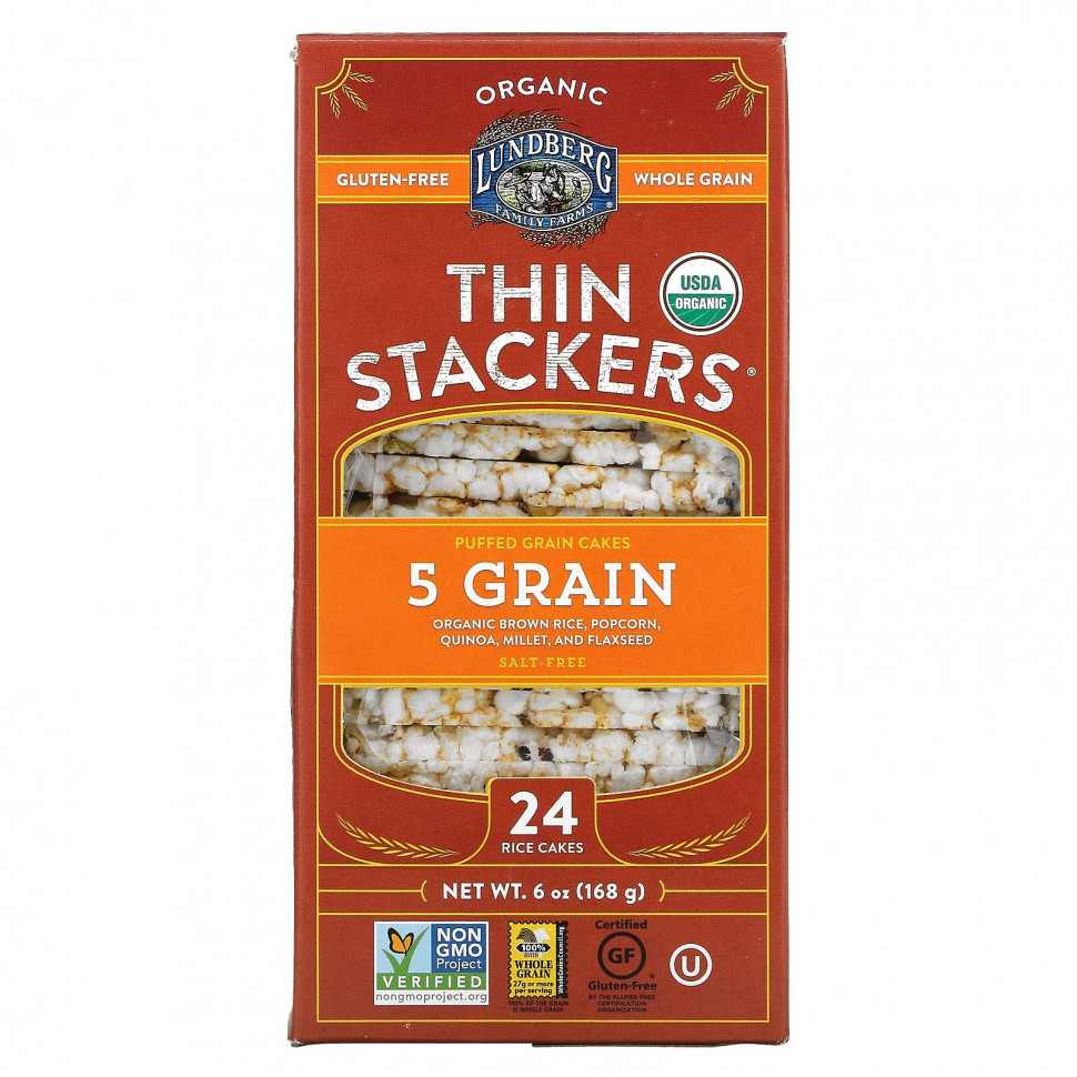   (Iherb) Lundberg, Organic Thin Stackers,  , 5 ,  , 24  , 168  (6 )    -     , -, 