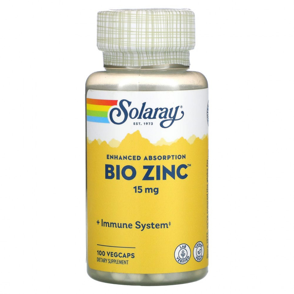 ���� ������ (Iherb) Solaray, Bio Zinc, 15 ��, 100 ������������ ������, ������ �� 1220 ���