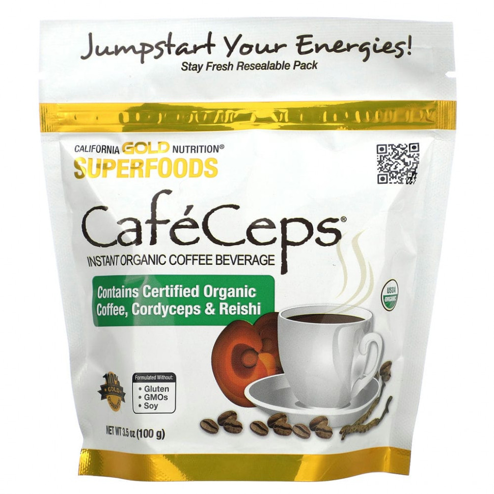 ���� ������ (Iherb) California Gold Nutrition, SUPERFOODS, Caf?Ceps, ����������������� ������������ ����������� ���� � �������� �� ������ ��������� � �����, 100 � (3,5 �����), ������ �� 2350 ���