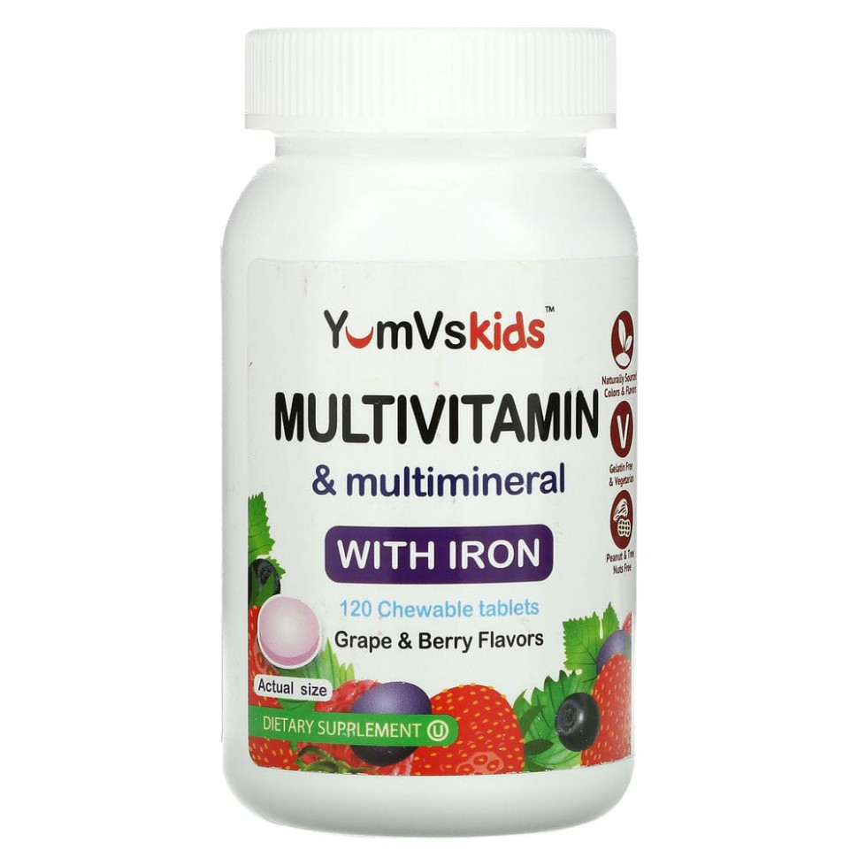   (Iherb) YumV's, Multivitamin & Multimineral With Iron, Grape & Berry Flavor, 120 Chewable Tablets    -     , -, 