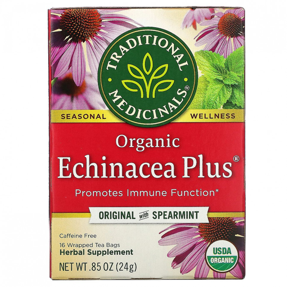 ���� ������ (Iherb) Traditional Medicinals, Organic Echinacea Plus, ������������ ���� � �����, ��� �������, 16 ������ ��������� � ��������, 24 � (0,85 �����), ������ �� 1140 ���
