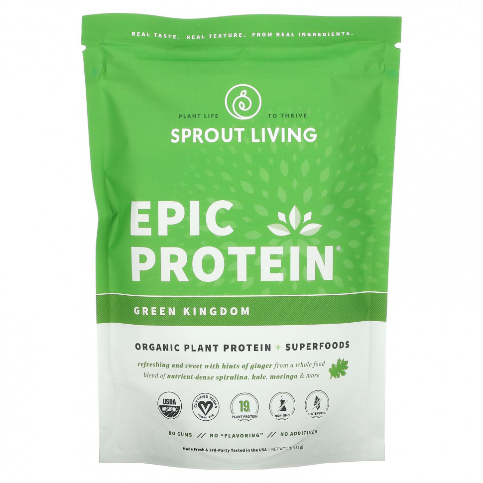 ���� ������ (Iherb) Sprout Living, Epic Protein, ������������ ������������ ������� � �������������, Green Kingdom, 455 � (1 ����), ������ �� 6480 ���