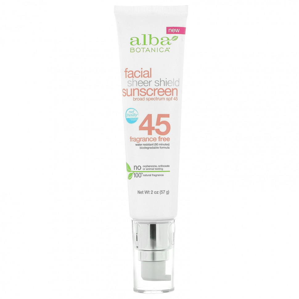 ���� ������ (Iherb) Alba Botanica, Sheer Shield, �������������� �������� ��� ����, SPF 45, ��� �������, 57 � (2 �����), ������ �� 2450 ���