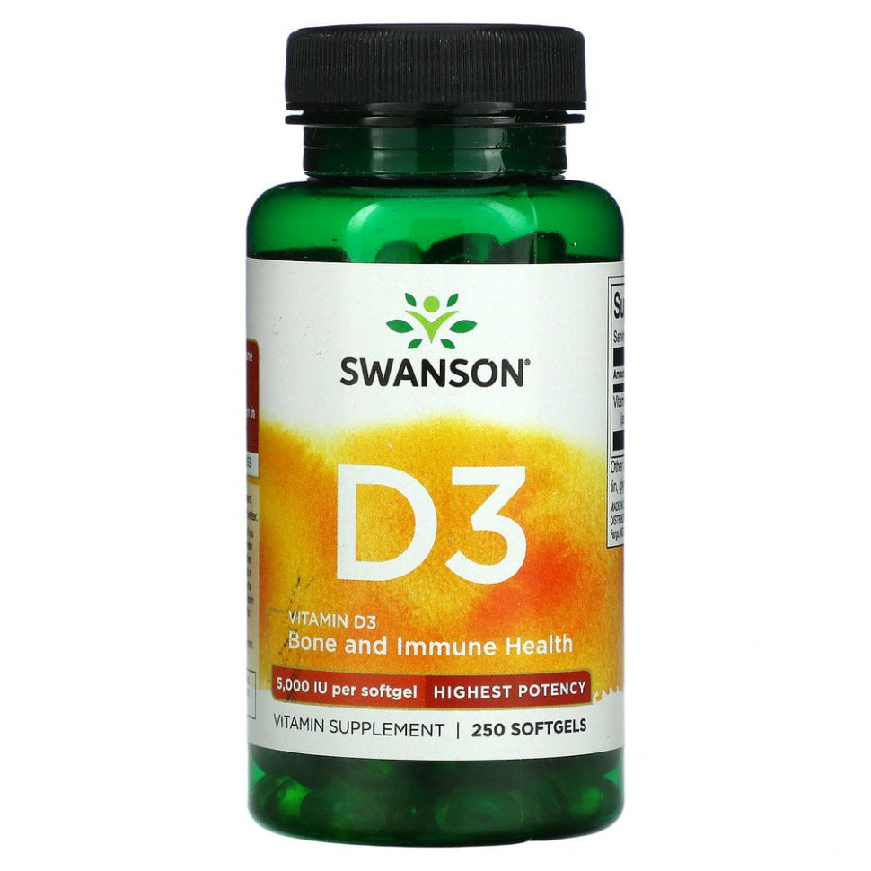 ���� ������ (Iherb) Swanson, ������� D3, ��� ��������� �������� � ����������, ���������� �������������, 5000 ��, 250 ������ ��������, ������ �� 2250 ���