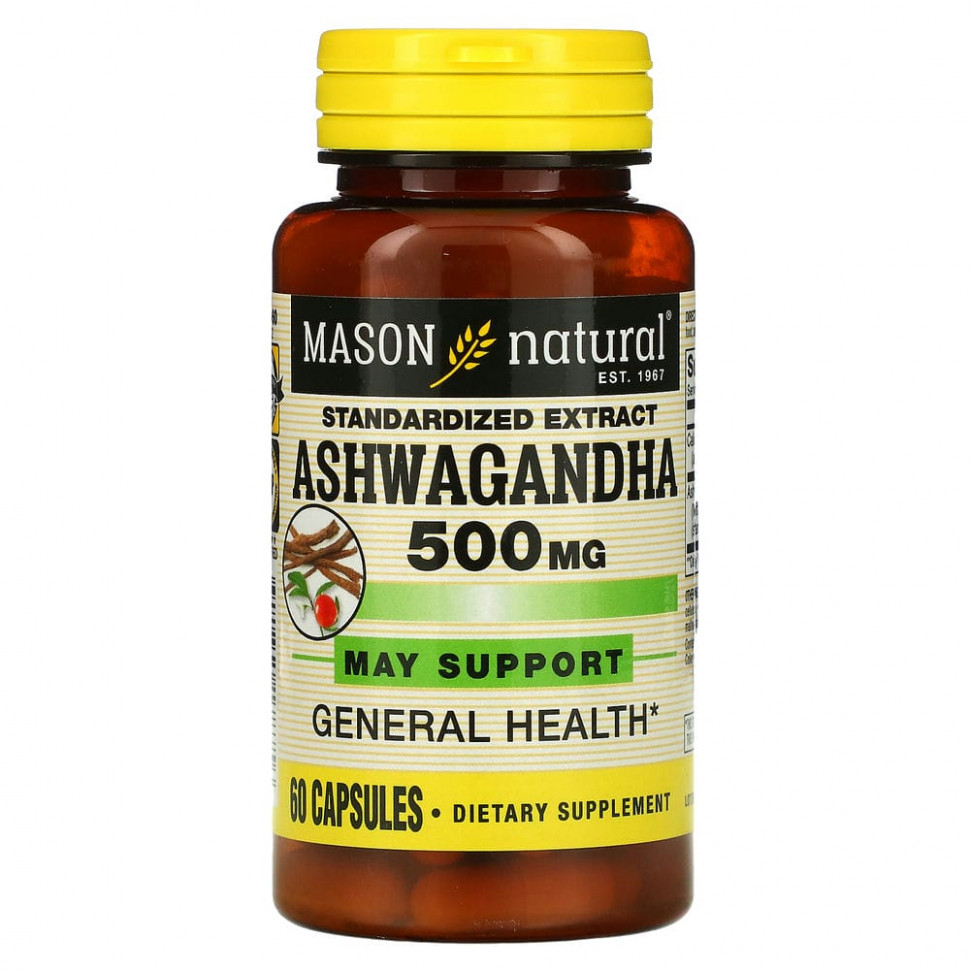   (Iherb) Mason Natural, Ashwagandha, 500 mg, 60 Capsules    -     , -, 