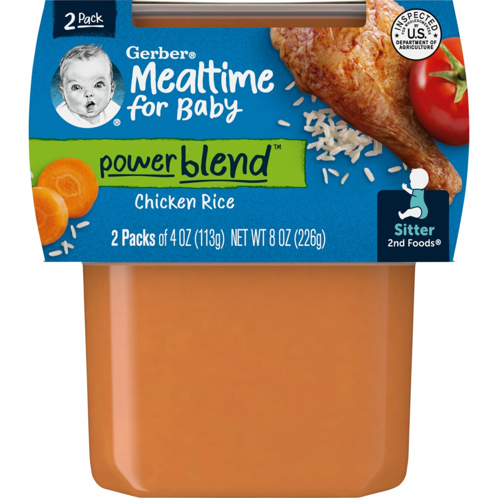 ���� ������ (Iherb) Gerber, Mealtime for Baby, ����� Power, 2nd Foods, ������ � �����, 2 �������� �� 113 � (4 �����), ������ �� 750 ���