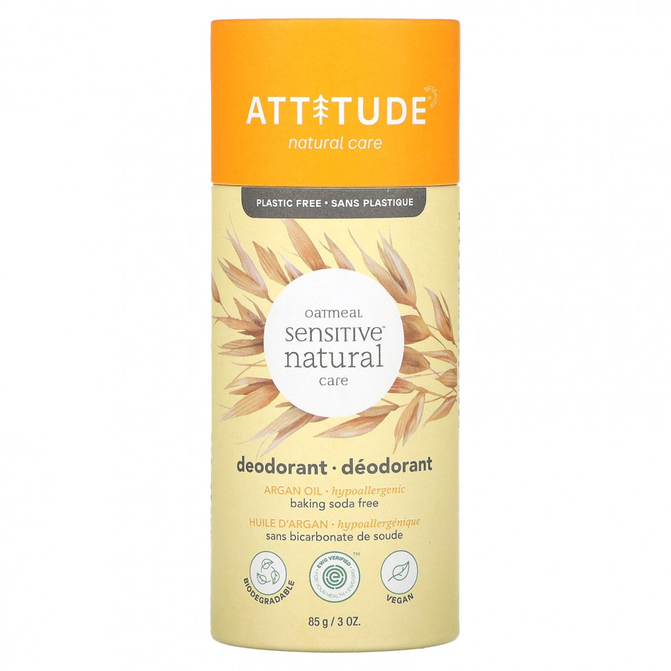   (Iherb) ATTITUDE, Oatmeal Sensitive Natural Care Deodorant,  , 85  (3 )    -     , -, 