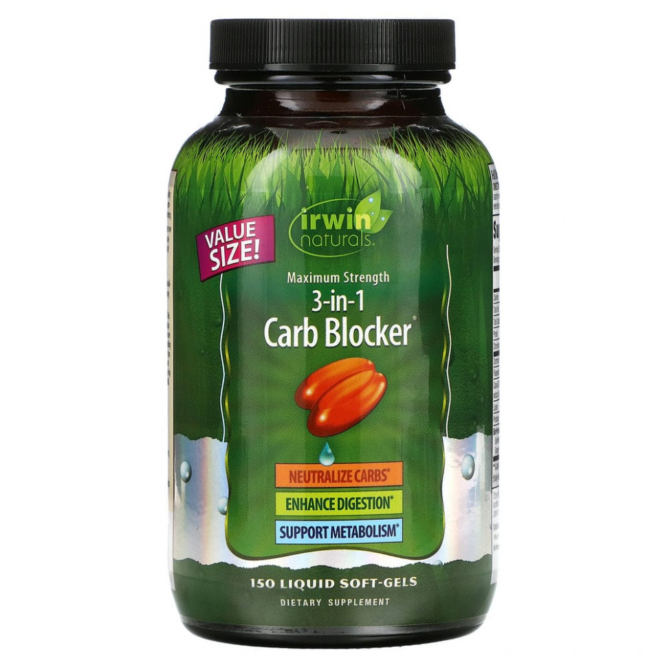 ���� ������ (Iherb) Irwin Naturals, 3-in-1 Carb Blocker, �������� ��������� 3-�-1, ������������ ������, 150 ����������� ������, ������ �� 7190 ���